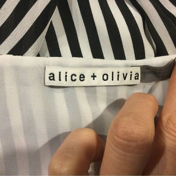 ALICE + OLIVIA Alba Crossover Striped Tie-Waist Silk Blouse - Picture 8 of 11